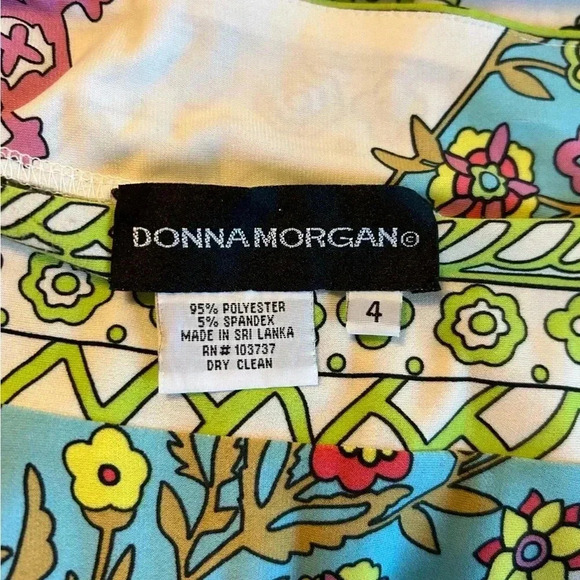 Donna Morgan Dress Abstract Floral Print Pastel Colors Boat Neck Stretch Size 4 - Picture 5 of 8